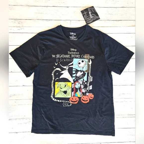 Disney Nightmare Before Christmas Black Graphic Tee Shirt Halloween Short Sleeve - Picture 5 of 7